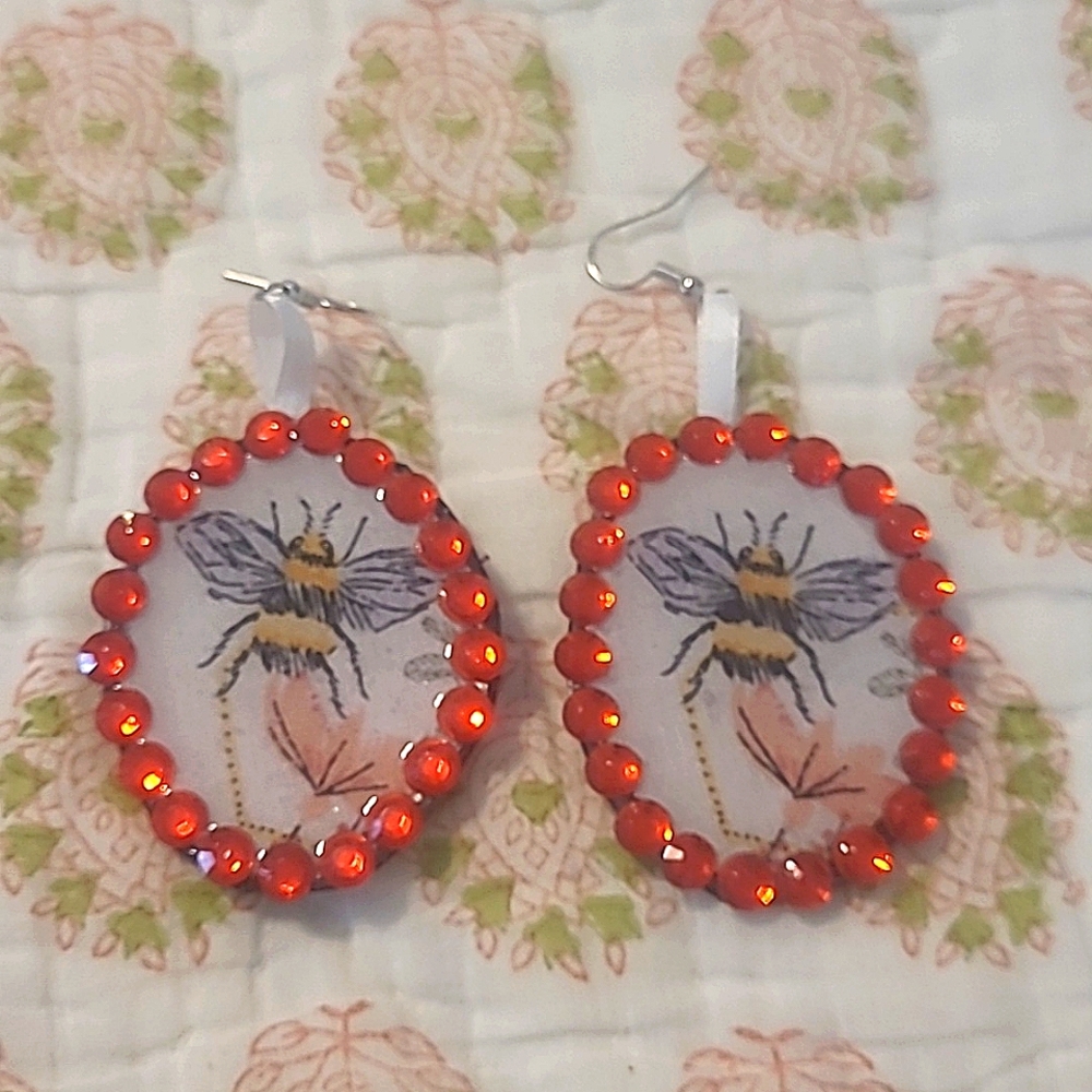 Gold and Red Bee Theme Farm Girl Earrings